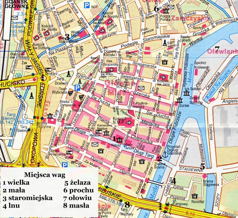 waga 2. Miejsca dawnych wag na współczesnym planie Gdańsk-a